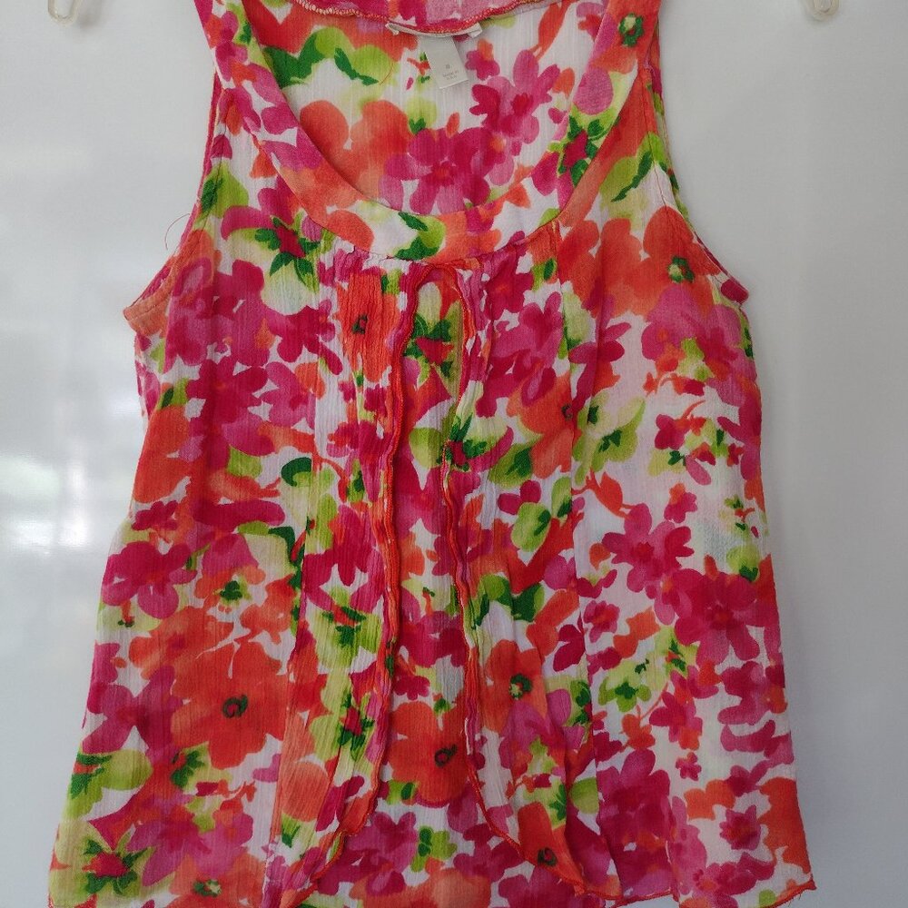 Dress Barn Sleeveless Pleated Pink Floral Top